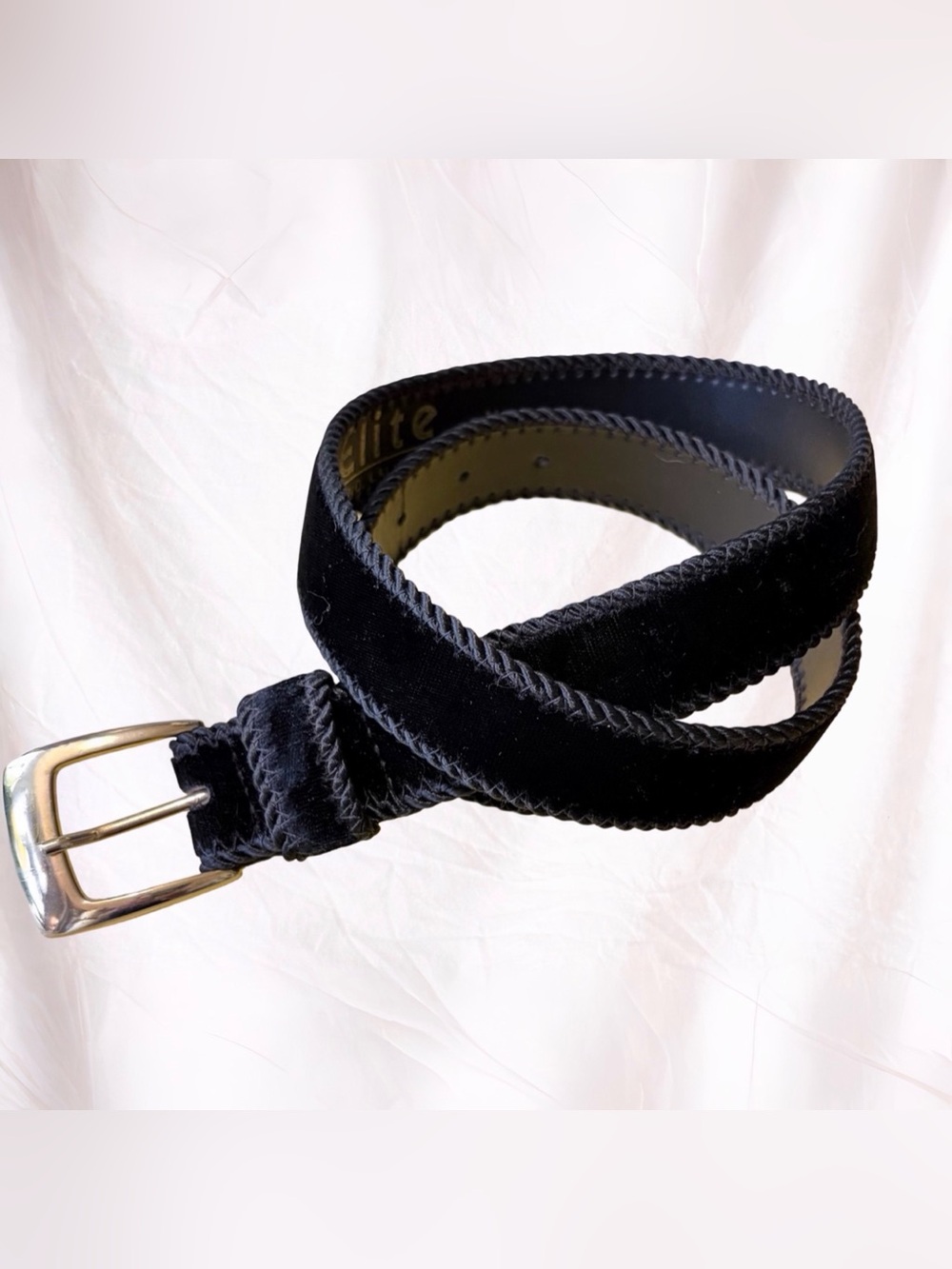 Vintage Elite Black Velvet Dress Belt Gold Tone Brass Buckle Women's Size M